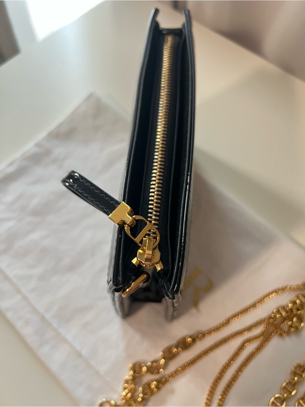 Dior Black Patent Quilted Crossbody with Gold Chain Strap - Picture 6 of 9
